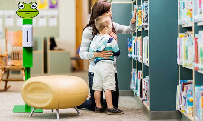 kid sanitiser in book library against covid virus