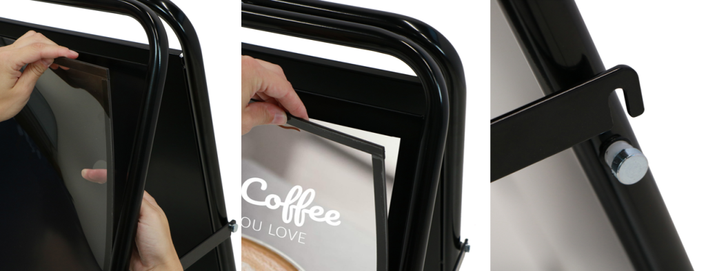 Switch any promotion easily and quick with the A-Board Elegant Steel!